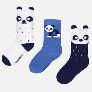 Size 6 months Baby Mayoral Panda Socks Set - White, Blue, and Navy